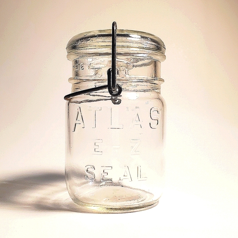 ATLAS E-Z Seal Clear Glass Canning Jar & Lid Pint Size with Wire Bail Vintage